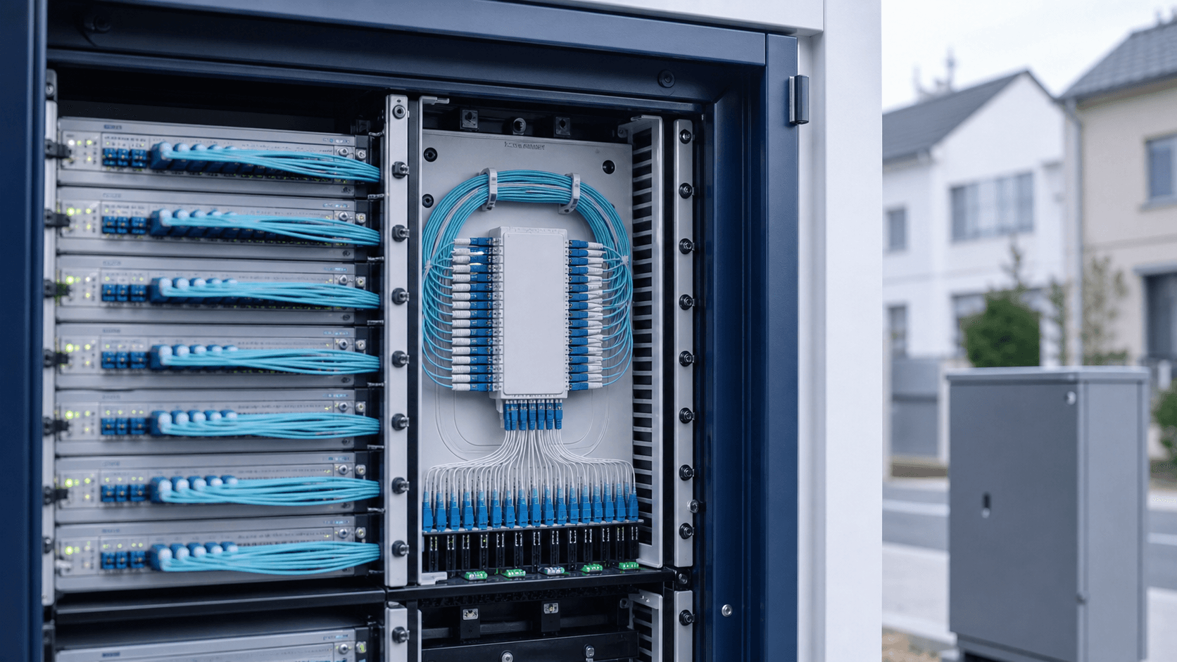Passive optical network distribution equipment in a European street cabinet