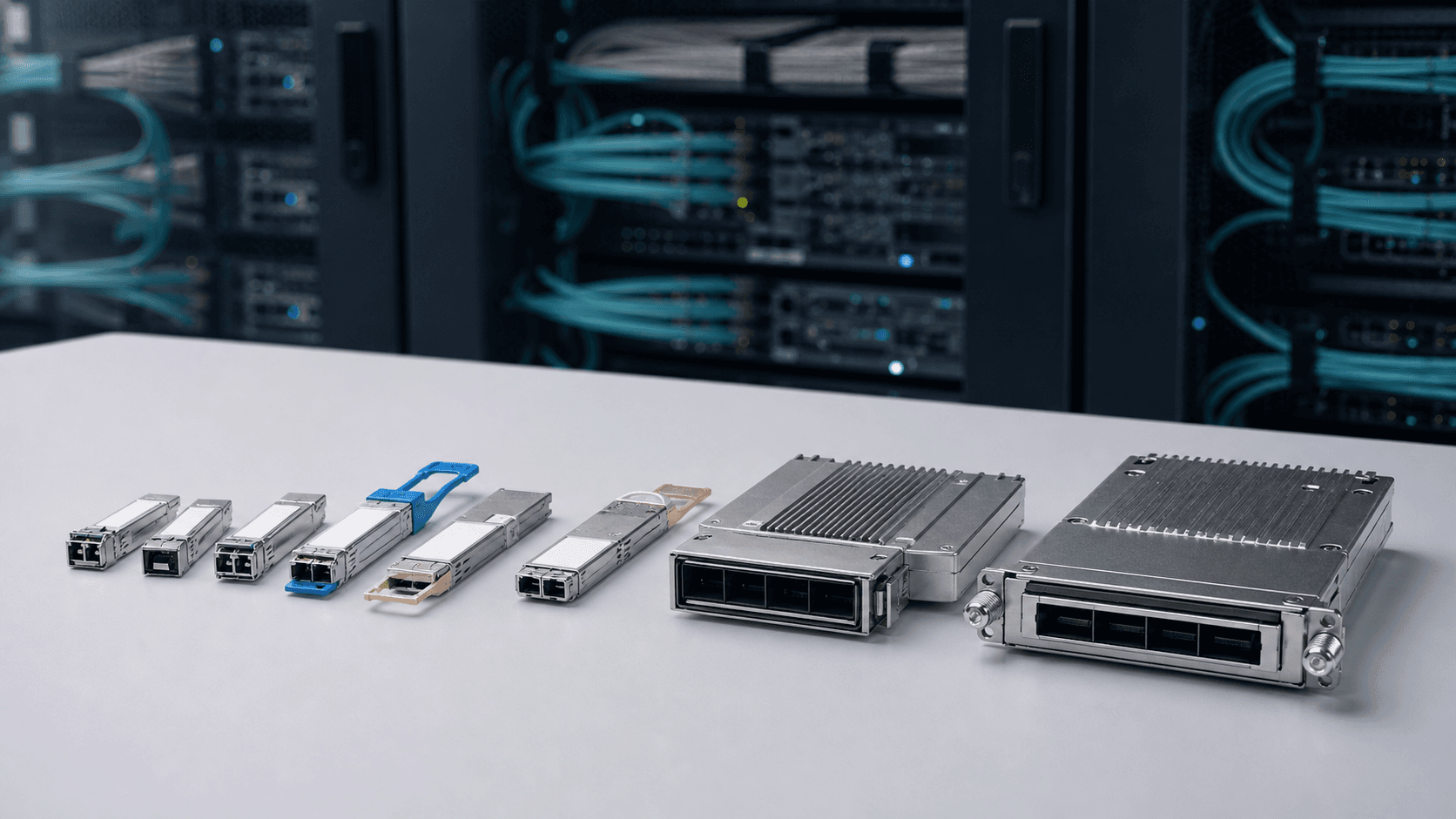 Optical transceiver form factors arranged for technical comparison