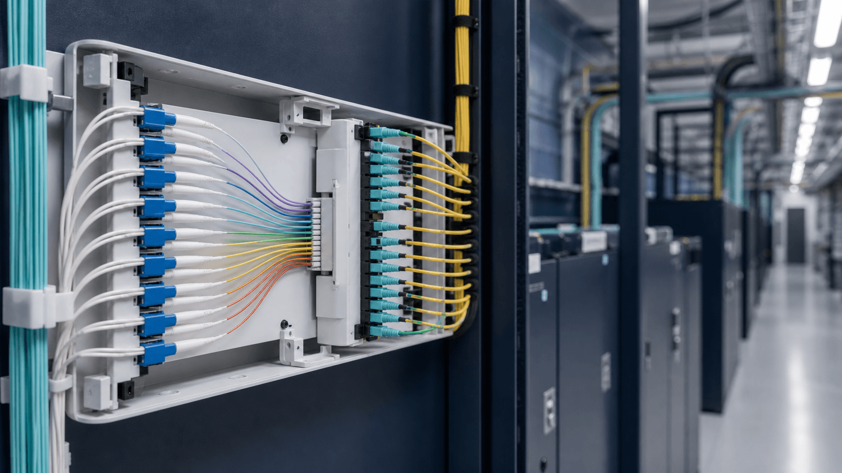 Wavelength-division multiplexing fibre infrastructure in a data centre