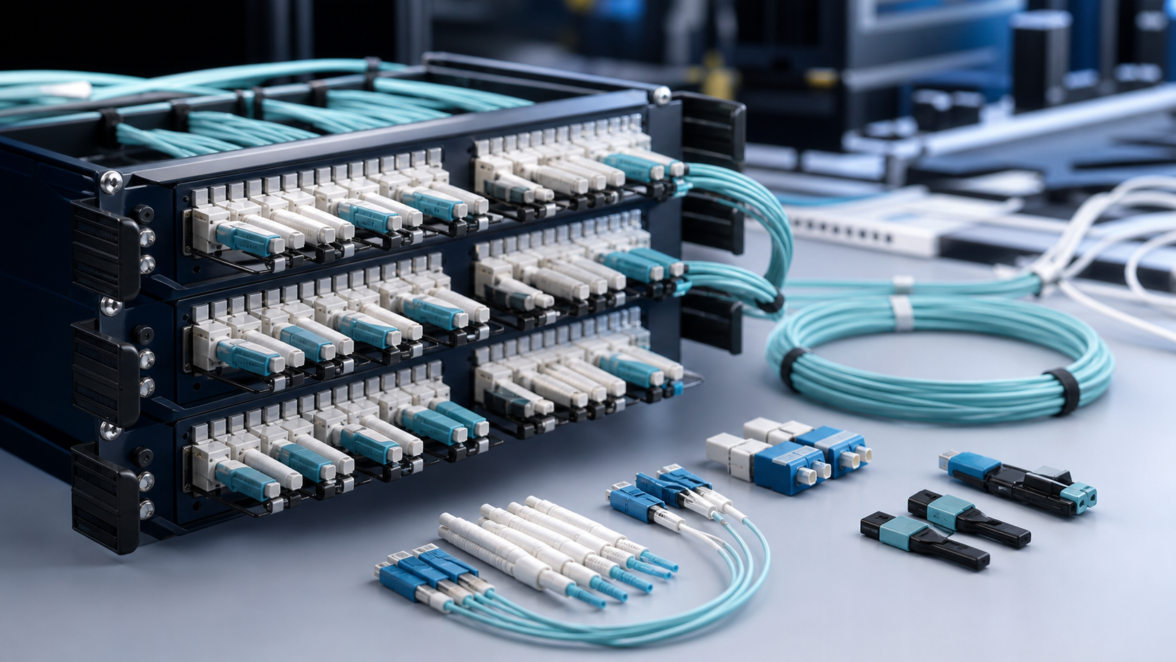 Fibre cabling, connectors and distribution panels prepared for network deployment