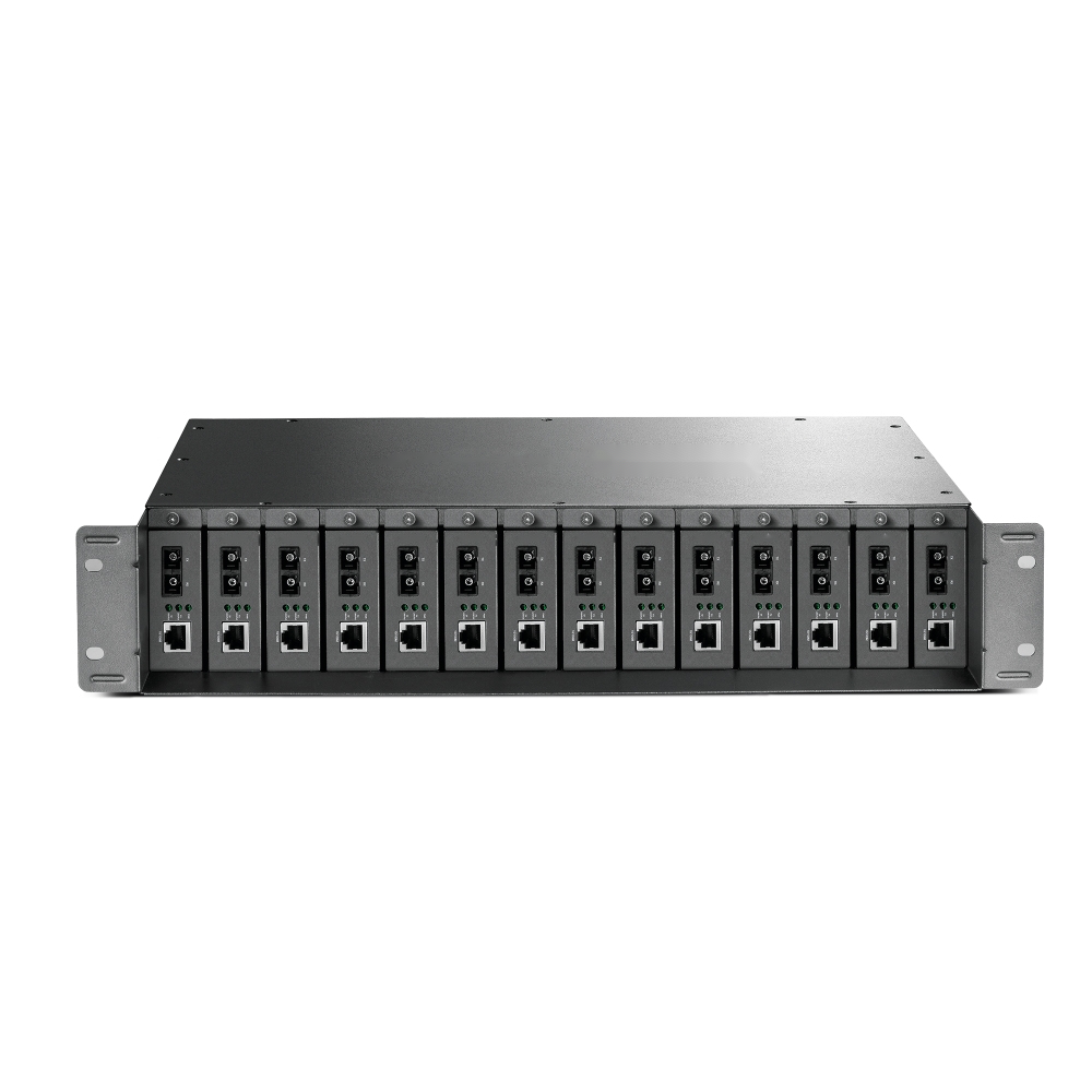 APTMC14CH — 14-slot chassis for compatible media converter cards. Match the card interface, power configuration and installation requirements before ordering.; product-family illustration